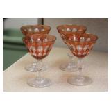 Set of 4 Orange Cut Glass Small Goblets