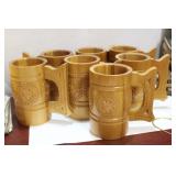Lot of 7 USSR or Russian Carved Wooden Mugs