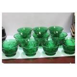 Set of 10 Pressed Green Glass Bowls