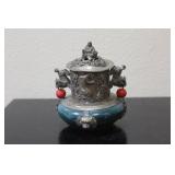 A Chinese Stone and Metal Container