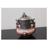 A Chinese Stone and Metal Container