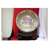 A Rose Medallion Platter and Wood Stand