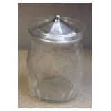 Etched Glass and Sterling Top Jar