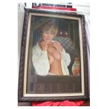 An Oil on Board of a Pin Up Girl
