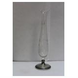 A Sterling Weighted Base Etched Glass Vase