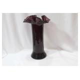A Handblown Ruffled Edge Glass Vase