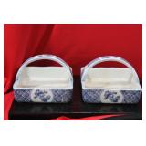 A Pair of Oriental Style Blue and White Baskets