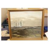 Oil on Wood Painting of a Clipper Ship
