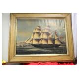 A Framed Glicee of a Clipper Ship on Canvas