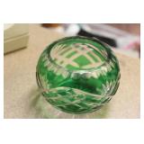 Small Cut Glass Green Bowl