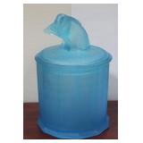 A Blue Satin Glass Pig Humidor