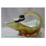 An Artglass Swan Bowl