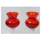 Lot of 2 Stem Red Glass Goblets