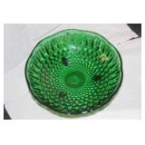 Green 3 Legged Pressed Glass Bowl