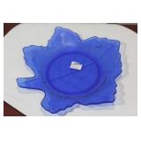 A Cobalt Blue Glass Leaf Dish