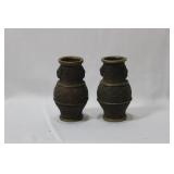 A Pair of Antique Chinese Bronze Miniature Vases