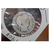 1908-D Barber Silver Quarter