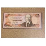 1997 Central Bank of the Bahamas 5 Dollar Note