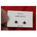 A 14Kt Gold and Amethyst Posted Earrings