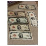 Lot of Six 1928 $2.00 Red Seal Note