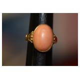 An Angel Skin Coral and 14Karat Gold Ring