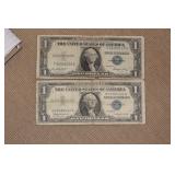 Lot of Two Blue Seal $1.00 Note