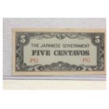 WWII Japanese Colony 5 Centavos Note