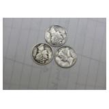 Lot of 3 Mercury Dimes