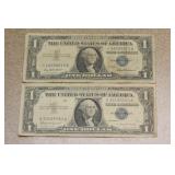 Lot of 2 Blue Seal $1.00 Note