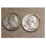 Lot of 2 Silver Washington Quarters