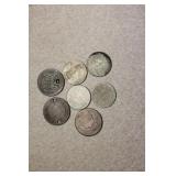Lot of 7 Shield Nickels, Two Cent Pieces