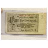 WWII German One Rentenmark Note