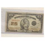 1923 Canada 25 Cents Bank Note