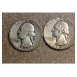 Lot of 2 Silver Washington Quarters