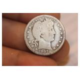 1907-D Barber Silver Quarter