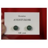 A 14Kt Gold and Aventurine Posted Earrings