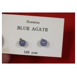 A 14Kt Gold and Agate Posted Earrings