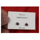 A 14Kt Gold and Amethyst Posted Earrings