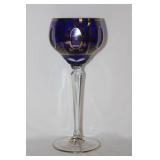A Facet Blue and Gold Gilted Stem Wine Glass