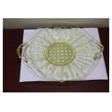 A Yellow Etched Depression Glass Two Hanlde Plate
