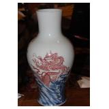 Large Signed Iron Red Two Dragon Vase