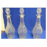 Lot of 3 Pressed Glass Decanters