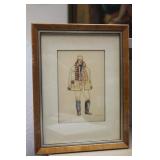 Artist signed framed watercolor Hungarian painting