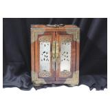 A Vintage Chinese Jade and Wood Jewelry Box