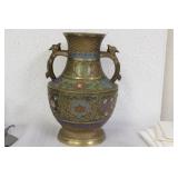 A Japanese Enamel Brass or Bronze Urn