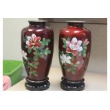 Pair of Silver Wire Cloisonne Vases