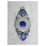 Antque Chinese Sterling Silver Enamel & White Jade