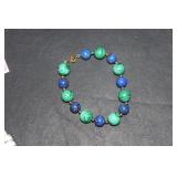 A 14Kt Gold Lapis and Malachite Bracelet
