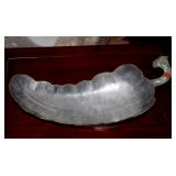 Antique Chinese E. 20th C. Pewter Leaf Dish