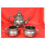 Set of 3 Silverplated Teapot, Sugar and Creamer